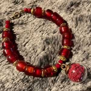 Red Glass Bracelet w/ Confetti Glass Charm